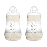 MAM Pack 2 Biberones Anticólicos, Recién Nacido, 0-2 Meses, 160ml, con Tetina 1 Flujo Lento de Fácil Aceptación, Autoesterilizable y Fácil de Limpiar, MAM Easy Start Anti-Colic, Neutro Mate, 2uds