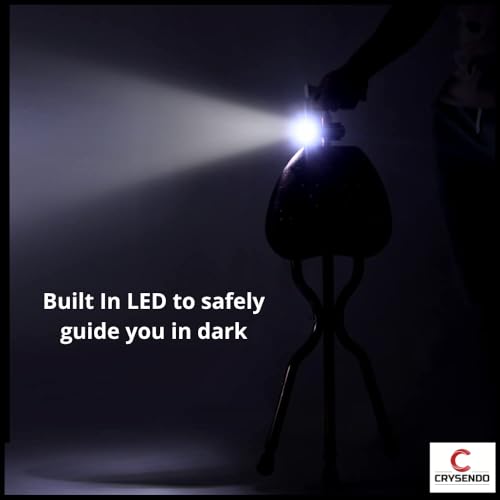 Image of Crysendo Height Adjustable Portable Walking Stick Chair with LED for Elders | Durable & Folding Cane Stool | Easy to Carry Chair Travel Hiking Hand Stick Cum Stool (Battery Included, Brown)
