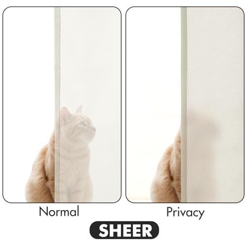 Image of MIULEE Ivory Semi Sheer Privacy Curtains Drapes 2 Panels 52W x 63L