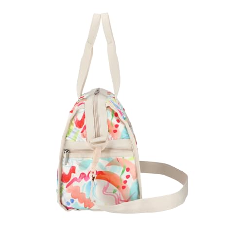 LeSportsac Abstract Canvas Deluxe Medium Weekender Crossbody Bag, Style 4318/Color E838, Vibrant Tropical Watercolor Style Brushstrokes Unite in Eclectic Modern Interpretive Wearable Art in Motion3