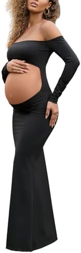 Bhome Maternity Dress for Photoshoot Sexy Off Shoulder Long Sleev...