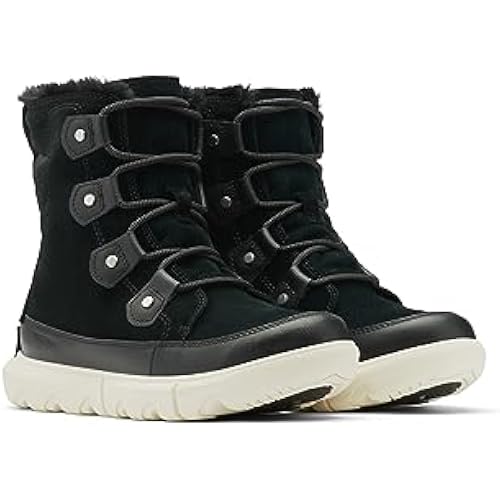 Sorel Explorer II Joan Boots for Women - Lace up Closure with Textile Insole and Lining, Warm and Cozy Winter Boots Black/Fawn 8 B - Medium
