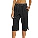 Womens Capri Pants Wide Leg Knee Length Linen Pants High Waisted Beach Shorts Summer Bermuda Shorts with Pockets