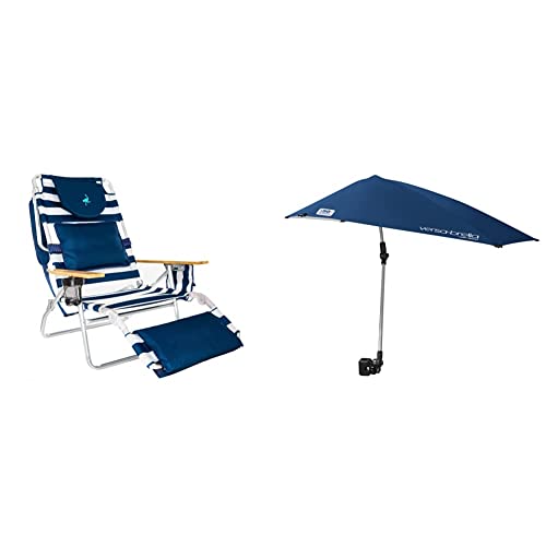 Ostrich D3N1-1001S Deluxe 3N1, Striped Aluminum & Sport-Brella Versa-Brella 4-Way Swiveling Sun Umbrella (Midnight Blue) #TOP21