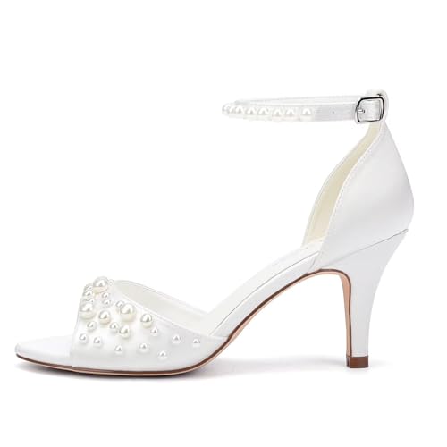 Pearl Heels Wedding Shoes for Bride Open Toe Bridal Shoes Ankle Strap Wedding Heels3