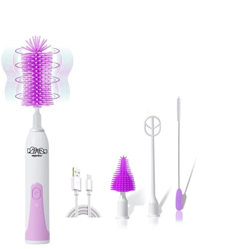 Image of Rechargeable Electric Bottle Brush Set with Automatic Electric Bottle Brush Cleaner and Spin Multi-Purpose Brushes,Mixer,Suitable for Baby Bottle Brush, Dish Scrub Brush,Toilet Brush,Purple
