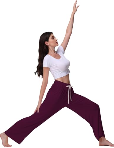 Image of Veseacky Women's Wide Leg Lounge Pants Yoga Pajamas Comfy Stretch Drawstring Pajamas Puls Size Dance Bottoms S-4XL