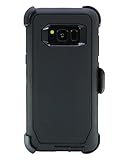WallSkiN Case for Galaxy S8 (5.8') Heavy Duty Full Body Military Grade Drop Protection Carrying Cover Holder | Holster for Men Belt with Clip Stand – Black/Black