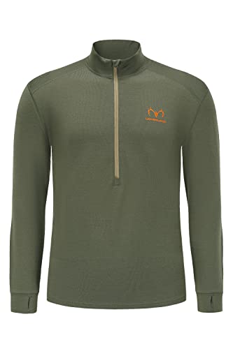 Lichenland Camisas de camuflaje para hombre, 100% lana merino, capa base de caza, Z-verde oliva200g, Large