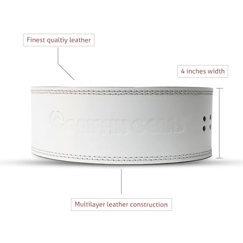 Image of 13MM Lever Gym Belt for Men & Women | 100% Full Grain Genuine Leather Powerlifting Belt | IPF Standard Weight Lifting Belt | White Belt with Black Buckle | Size X-Large