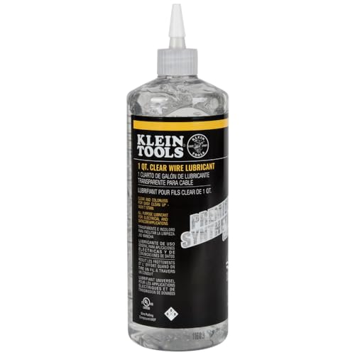Klein Tools 51028 Clear Lubricant Made in USA Premium Synthetic Clear Electrical Cable Lubricant 1-Quart Squeeze Bottle