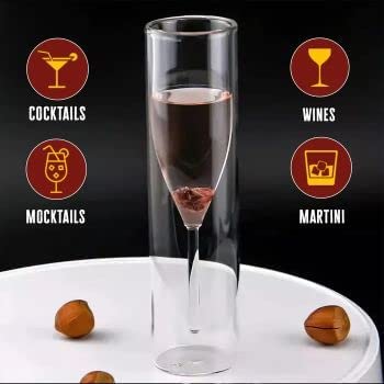 Image of Double Walled Glass Wine Glass 160 ml - Double Wall Glass for Champagne Flutes & Wine Party & Cocktails, Martini & Mocktails Glasses - Party Glass Set of 2 (d. Glass .$, 2)