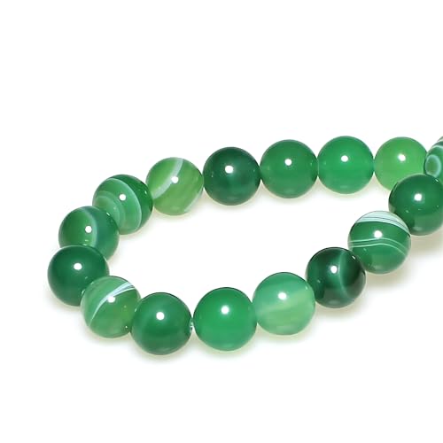 MJDCB Natural Round Stone Beads 8mm Green Striped Agate Loose Gemstone Beads for Jewelry Making Bracelet Necklace 43pcs - Image 2