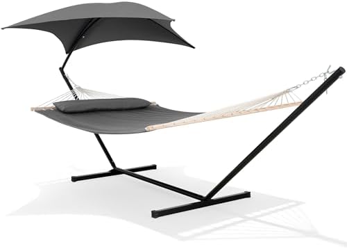 SUNCREAT Hammocks Standing Patio Hammock with Canopy, Portable Ha...