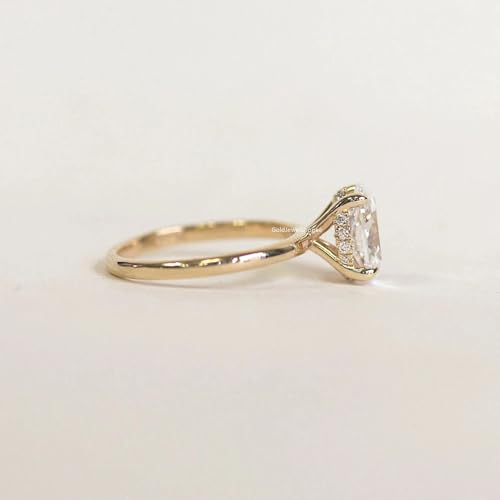 2.5 Ct Oval Cut Moissanite Engagement Ring, 14K Yellow Gold Anniversary Ring, Hidden Halo Wedding Ring, Promise Ring, Gift for Her3