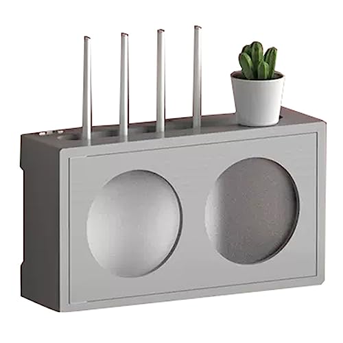 Routeur WiFi mural bois gris pour organiser les télécommandes du salon