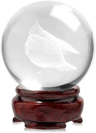 LITIALLY 2.4inch (60mm) 3D Cardinal Bird Crystal Ball with Decorative Wooden Stand for Home Decorative Ball, Paperweight, Lensball Photography. 2023 Version Gift for Bird Lovers, Grandma, Children