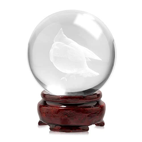 Litially 2.4Inch (60Mm) 3D Cardinal Bird Crystal Ball With Decorative Wooden Stand For Home Decorative Ball, Paperweight, Lensball Photography. 2023 Version Gift For Bird Lovers, Grandma, Children #TOP12