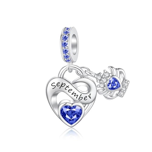 Image of Birthstone Charm 925 Sterling Silver Charms fits Bracelets and Necklace Pendant Bead Happy Birthday Charms Jewelry Present for Women Family Friends