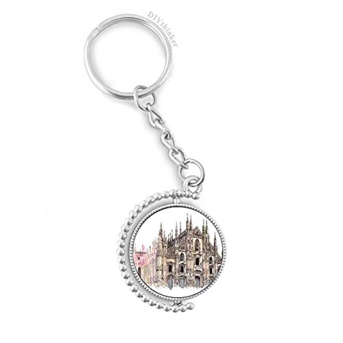 Llavero de la Catedral de Milán con anillo rotativo de metal acabado pulido