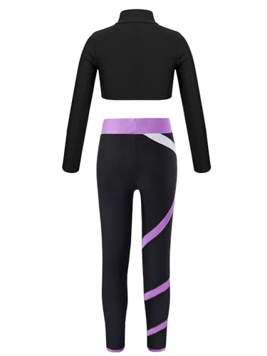 easyforever Kids Girls Long Sleeves Crop Tops And Athletic Leggings Gymnastics Workout Outfits Stylish Dance Clothes Set Lavender 6 Years2