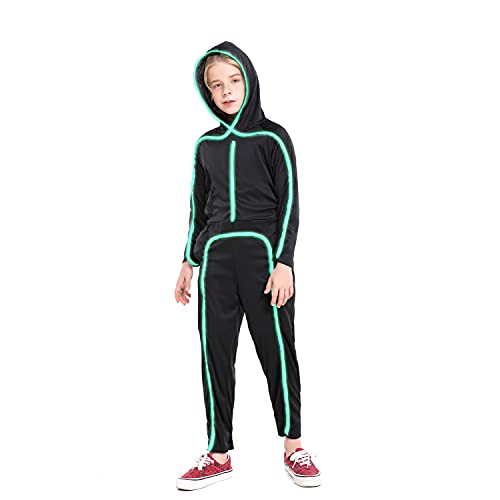 Light Up Stick Figure Costume Kids, Led Stick Man Costumes Child Boys Girls, Halloween Glow in Dark Stickman Cosplay Toddler(Fluorescent Green, 4) by HSCTEK - Image 2