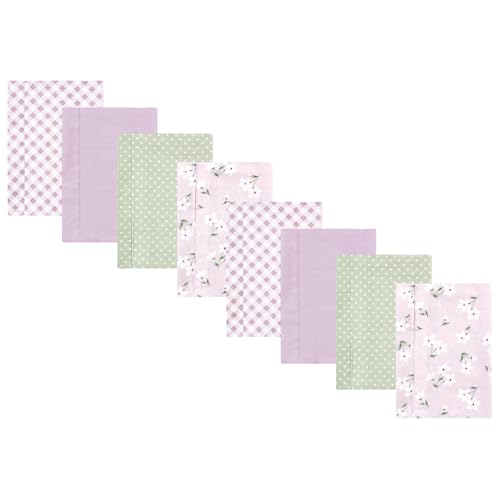 Image of Hudson Baby Cotton Poly Flannel Burp Cloths Multipack, Purple Dainty Floral 8-Pack, One Size