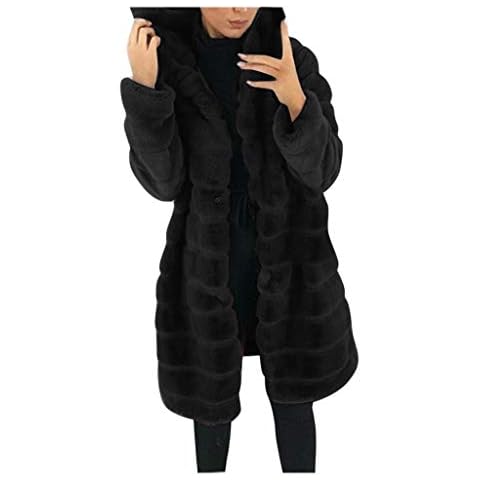 Gofodn Overcoat for Women Winter Jacket Coats Faux Fur Black Plus Size Loose Long Section Thicken Keep Warm Outerwear Cover