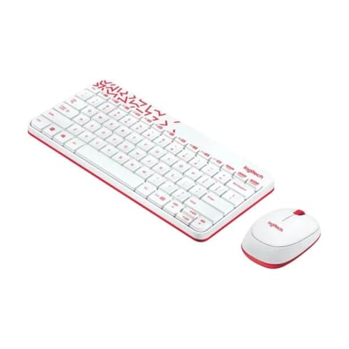Image of Logitech MK240 Nano USB Wireless Keyboard and Mouse Set, 12 Function Keys 2.4GHz Wireless, 1000DPI,Spill-Resistant Design, PC /Mac, White /Vivid Red