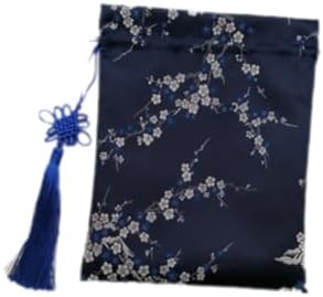 Extra Large Luxury Chinese Silk Brocade Jewelry Pouch Suede lining Drawstring Gift Pouches Decorative Jewellery Storage Bags 7.9x9.85 inch (blue)