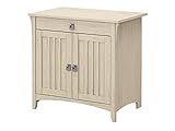 Bush Furniture Salinas Secretary Desk with Keyboard Tray and Storage Cabinet in Antique White