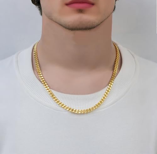 Mens 5MM Gold Plated/Silver Stainless Steel Miami Cuban Link Chain Necklace for Men3