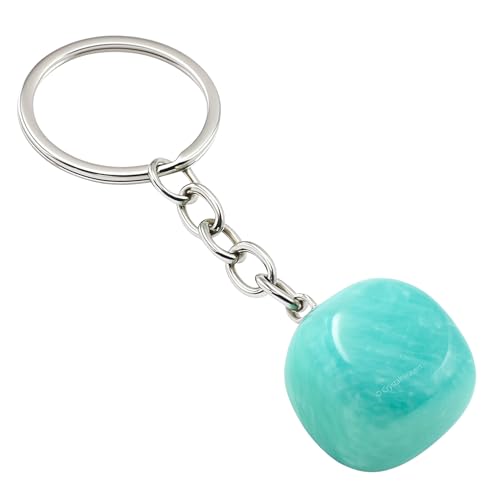 Image of Amazonite Keychain - Certified Crystal Key Chain and Key Ring for Girls, Cute Gemstone Accessory - Stylish Keychains Ideal Gift for Birthdays Women, Teens, and Kids