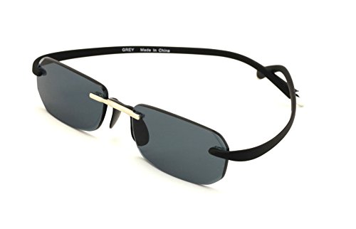 Small Low Profile Rimless Lightweight Rectangular Sunglasses With Memory Flex Temple