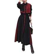 [Ｍｉｎｅｓａｍ] ロングワンピース レディース シャツワンピース 長袖 ミモレ丈 ワンピース Aライン 体型カバー バイカラー 切り替え 春秋 おしゃれ カジュアル 通勤