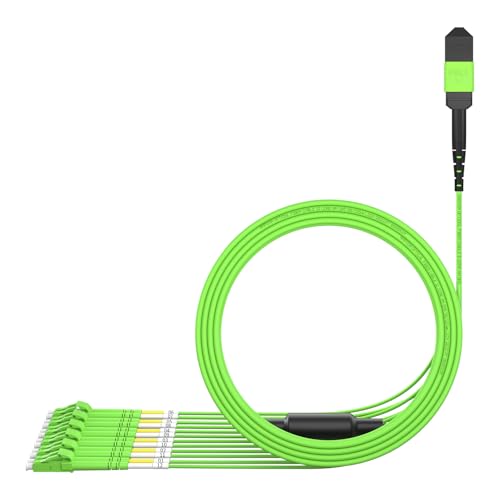 Image of AMPCOM MPO to LC Breakout Cable 50 /125μm Multimode OM5(12 Fiber, MPO to LC, Type B, LSZH /Riser, UPC, Lime Green) 1m (3ft)