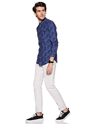 Image of Spykar Men's Slim Fit Raised Collar Full Sleeve Printed Casual Shirts