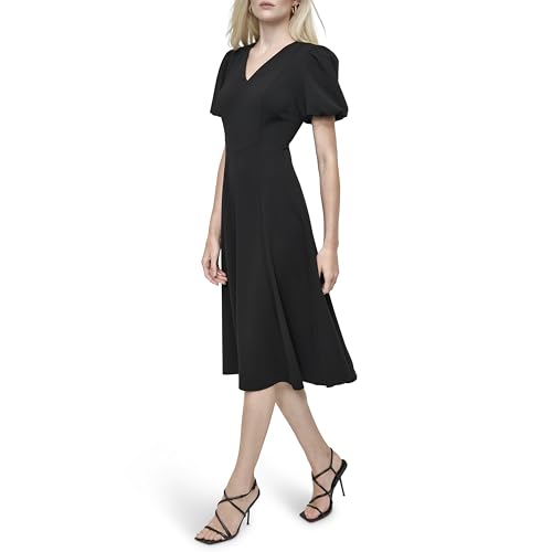 Image of DKNY Women's Bubble Sleeve V-Neck Fit & Flare Mini Dress