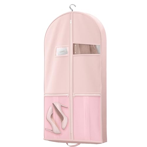 Lazebox 43' Travel Garment Bag with Accessories Zipper Pocket, Heavy Duty Suit Bag for Suits, Tuxedos, Dresses, Coats, Pink, 1 pack