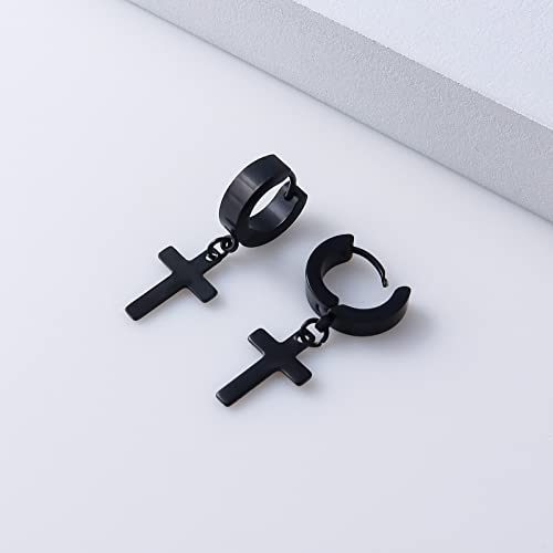 Halawly Men Earrings, Stainless Steel Hoop Stud Earrings Set For Women Girls, 3 Pairs/6 Pairs/10Pairs Small Huge Sliver Gold Black Cross Dangle Earrings Set Lightweight Fashion Party Birthday Jewelry #TOP6