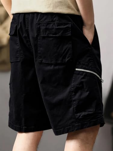 Image of Leriya Fashion Men's Cotton Cargo Shorts with Elastic Drawstring Waist | Multiple Utility Pockets & Zipper Side Pocket | Summer Shorts for Daily Outfits, Hiking, Trekking & Street Style