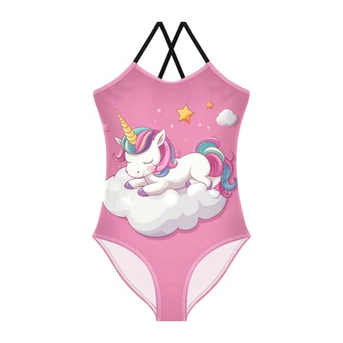CaTaKu Girls One Piece Swimsuits Pink Unicorn Cloud Toddler Bathing Suit for Girls Kids Swimwear 3-10Y