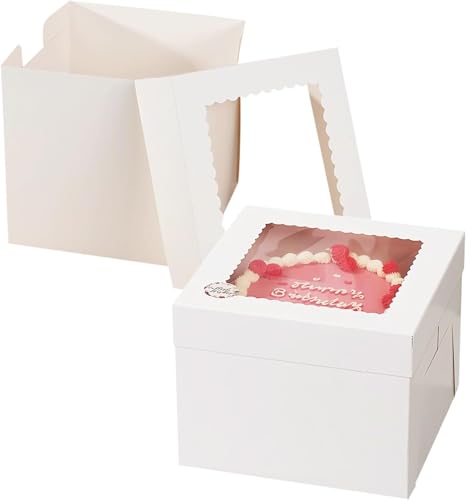 HYRYC Caja para Transporte de Tartas 20x20x20 cm Caja de Cartón con Ventana para Transportar Tartas Pequeñas o Pasteles 8 piezas(8)