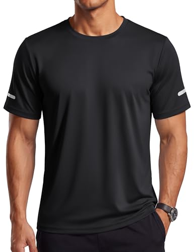 TACVASEN Mens Workout Shirts Short Sleeve Athletic T-Shirts Dry Fit Swim Shirt Running Tshirts Gym Tops for Men Black 2XL