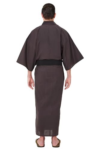 Mens Solid Brown Yukata, Lightweight Summer Robe, 100% Cotton, Made in Japan3