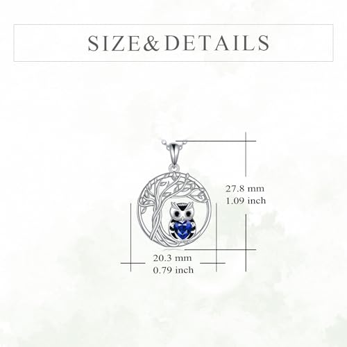Owl Necklace 925 Sterling Silver Tree of Life Pendant Birthstone Jewelry Cute Animal Gift for Women Mother3