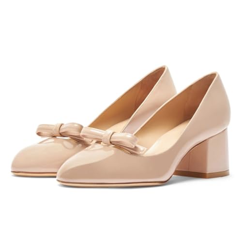 YDN Women's Bowknots Low Block Heel Pumps Slip On Closed Almond Toe Shoes Fancy Ballroom Casual Size 4-16 US4