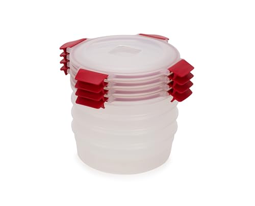 Image of Joseph Joseph Nest Lock 8-piece Plastic BPA Free Round Food Storage Container Set with Lockable Airtight Leakproof Lids - Red