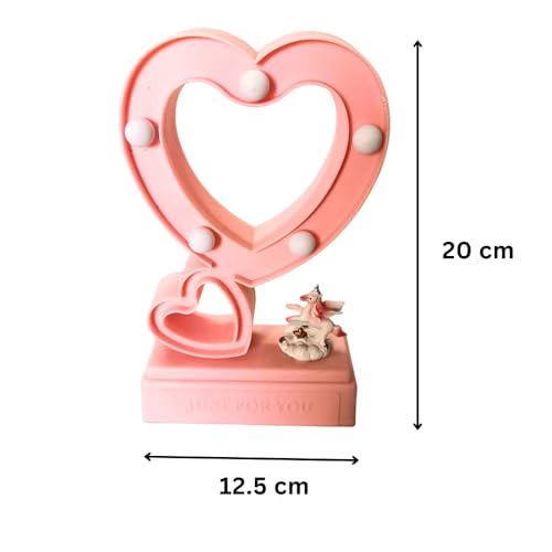 Image of FunzOn Pink Heart Table Lamp with White Pearl LED| Romantic Table Lamp | Valentine's Gift | Showpiece Heart Light with Cute Unicorn Statue | Gift for Anniversary, Birthday,Valentine's Day