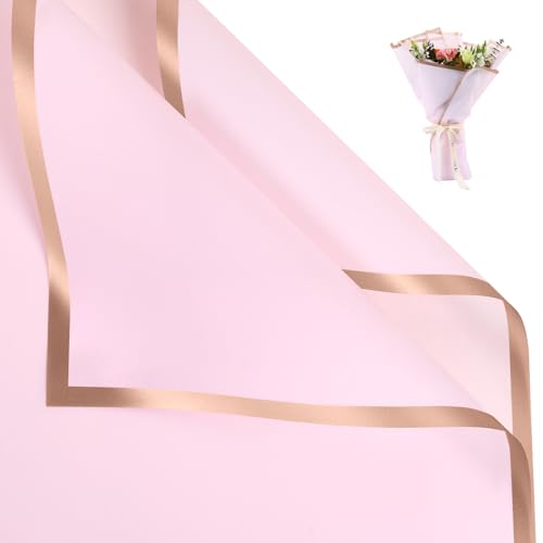 NESCCI 20 Sheets Pastel Pink Floral Bouquet Wrapping Paper - Waterproof 22.8x22.8 inches Perfect for Wedding Birthday Valentines Day & More